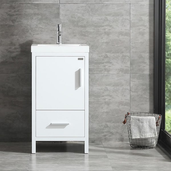 Wonline 18 in. W x 18 in. D x 32 in. H Single Sink Bathroom Vanity in White with White Top and Faucet