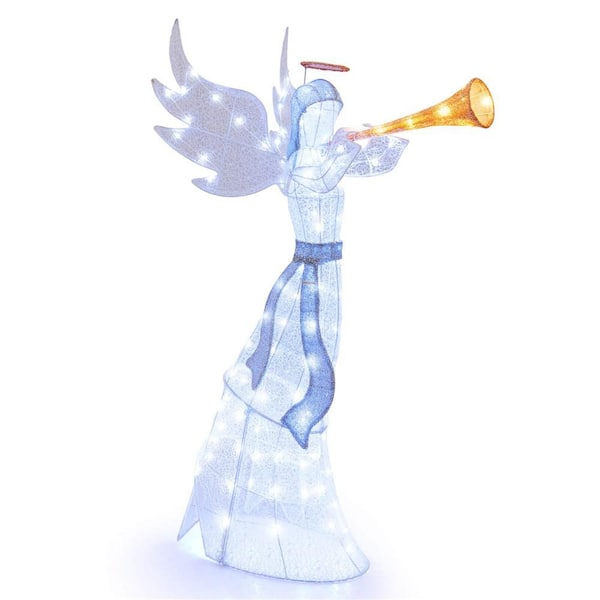 5 ft. Christmas Angel Outdoor Pre-Lit Angel with Trumpet Halo Wings and 100 LED Lights