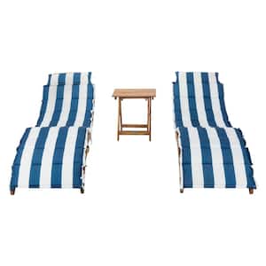 Pacifica Natural 3-Pieces Wood Outdoor Chaise Lounge Chair with Navy Striped Cushion