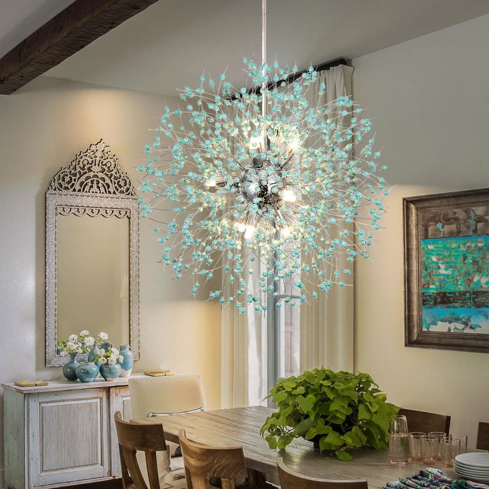 EDISLIVE Calzadyn Decor 9-Light Chrome and Turquoise Dandelion