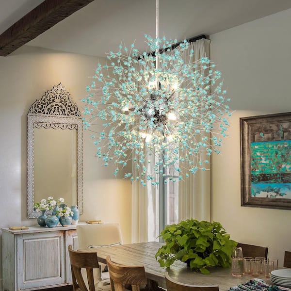 EDISLIVE Calzadyn Decor 9-Light Chrome and Turquoise Dandelion