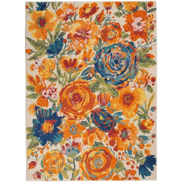 Nourison Allur Ivory Multicolor 5 ft. x 7 ft. Floral Medallion Boho Area Rug