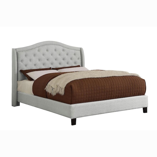 Furniture of America Dyevera Warm Gray Fabric Upholstered Full Platform Bed