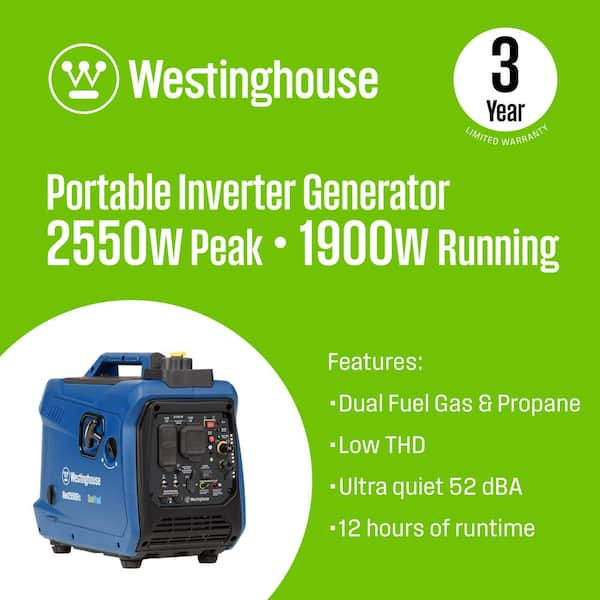 2,550 Watt Dual Fuel Gas and Propane Powered Portable Inverter Generator with Recoil Start