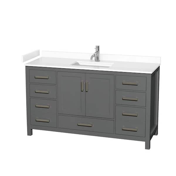 Wyndham Collection Sheffield 60 in. W x 22 in. D Single Bath Vanity in Dark Gray with Cultured Marble Vanity Top in White with White Basin