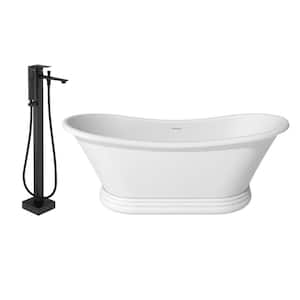 67.13 in. x 29.53 in. Soaking Flatbottom Non-Whirlpool Bathtub with Center Drain and Shower Faucet in Matte White