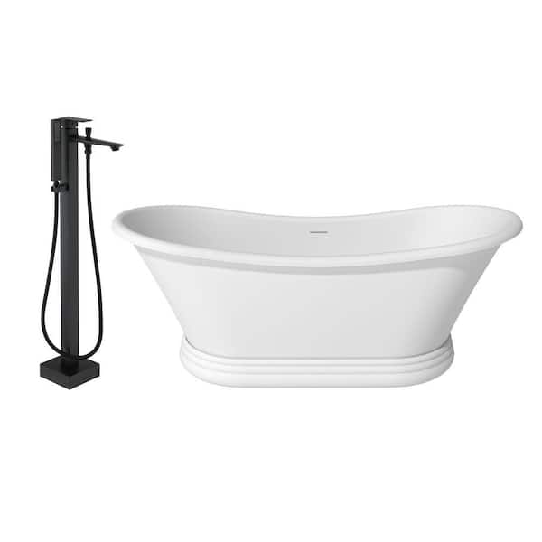 CASAINC 67.13 in. x 29.53 in. Soaking Flatbottom Non-Whirlpool Bathtub with Center Drain and Shower Faucet in Matte White