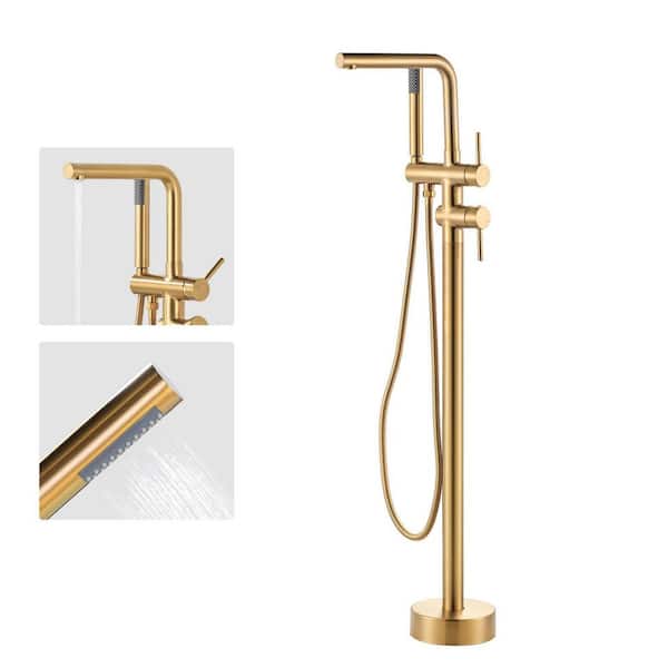 VEVETTA 2-Handle Freestanding Tub Faucet with Handshower in. Brushed Gold
