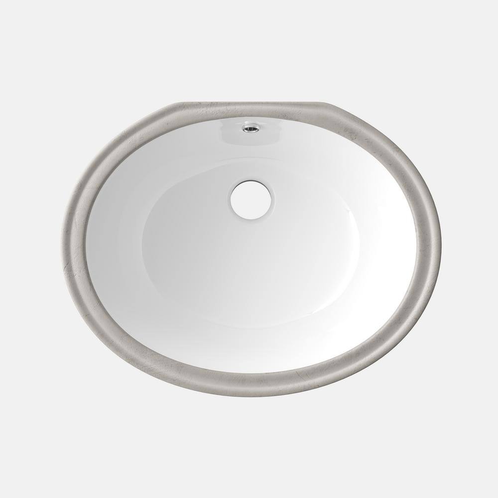 White Ceramic Oval Undermount Bathroom Sink with Overflow