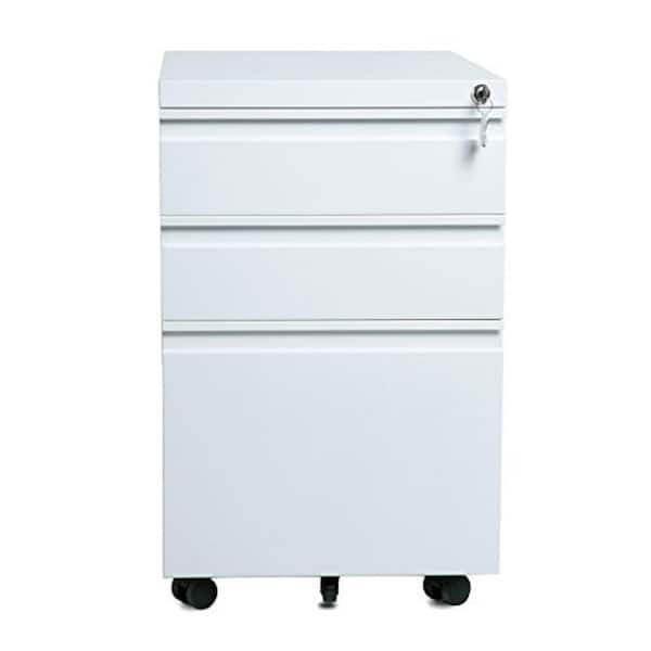 Boyel Living 3- Drawers White Home Office Lockable File Cabinet Storage
