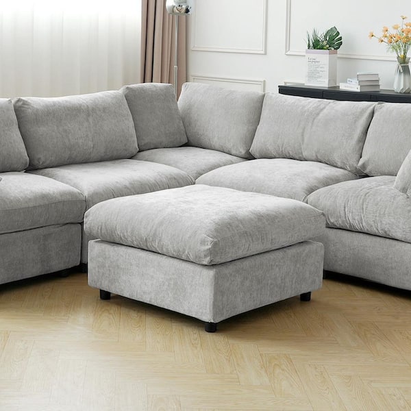 Sofa Covers Washable, Lawson 34 in. Armless Chenille Modular Sofa Cloud Ottoman with Deep and Thick Cushion in Gray
