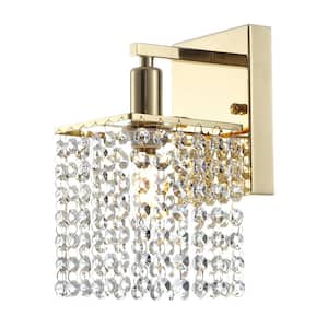 1-Light Bathroom Light Fixtures Wall Sconces Wall Lighting Brass with Clear Crystal Shade