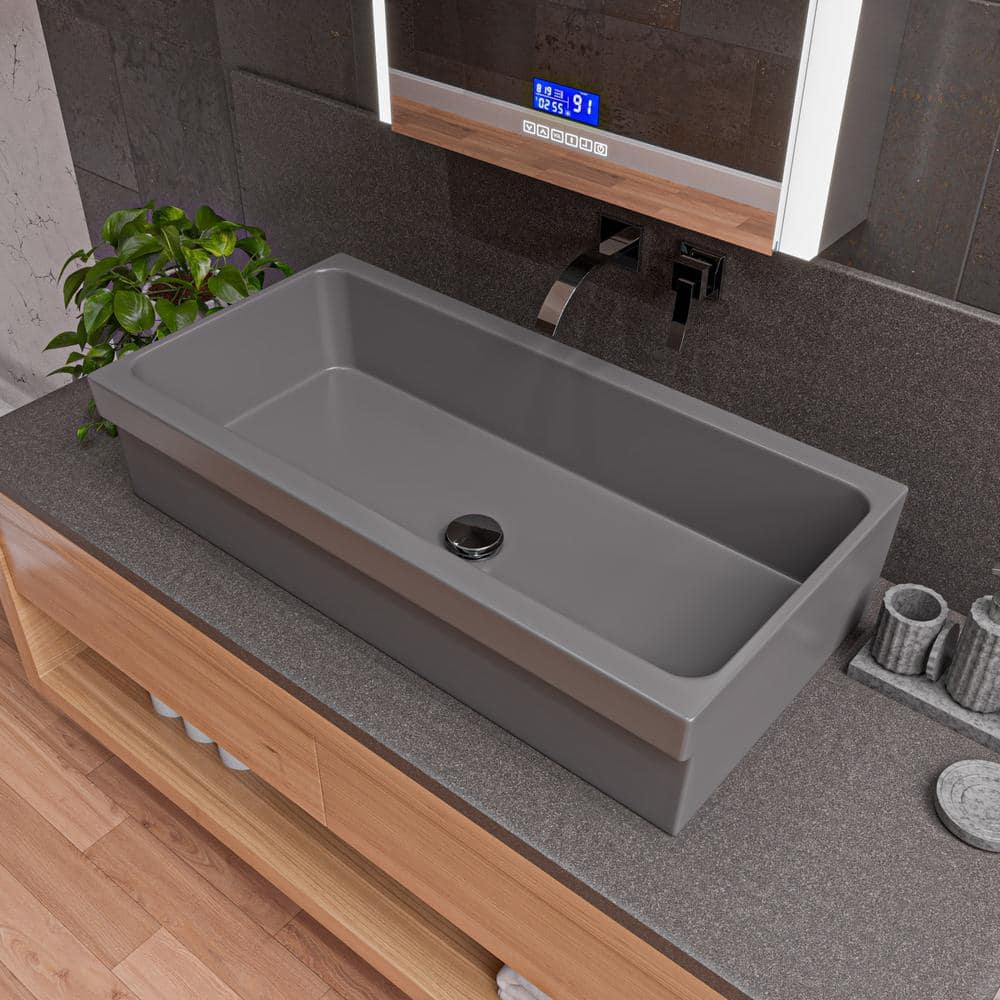 ALFI BRAND 36 in. Trough Vessel Bathroom Sink in Gray Matte Fireclay ...