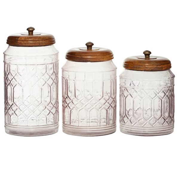 Harper & Willow Silver Glass Decorative Jars with Wood Lids, 8 in., 6 in.,  5 in., 3 pc. at Tractor Supply Co.