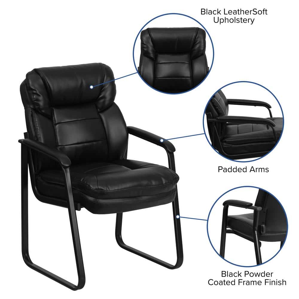 Contemporary Black LeatherSoft Swivel Chair with Metal Sled Base