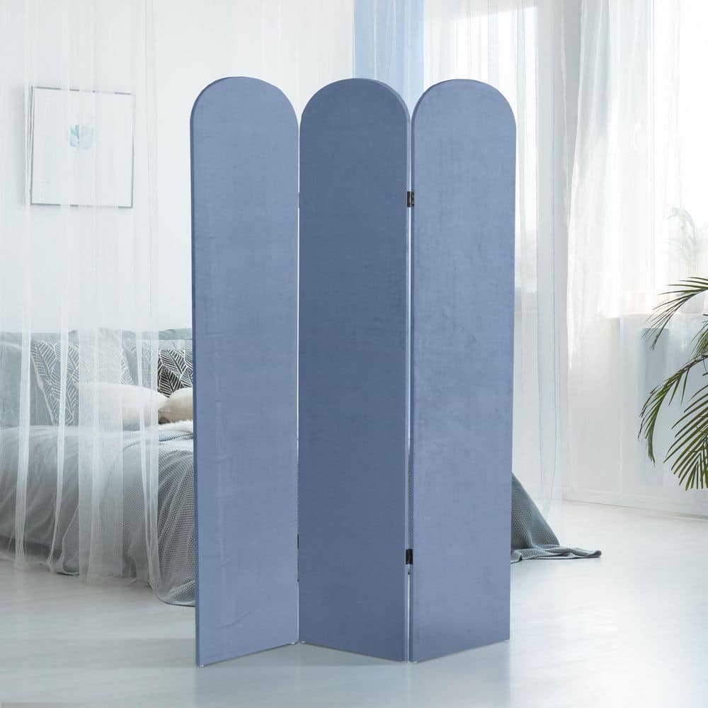 6 ft. Classic Arch Velvet Room Divider Blue 3 Panel