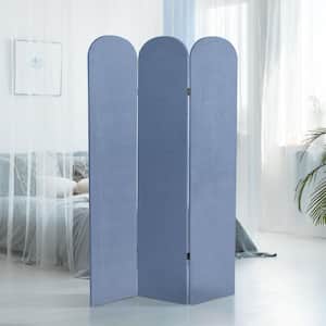6 ft. Blue 3-Panel Classic Arch Velvet Room Divider