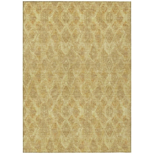 Gold, Taupe, Beige 3 ft. x 5 ft. Woven Geometric Polyester Rectangle Indoor/Outdoor Area Rug