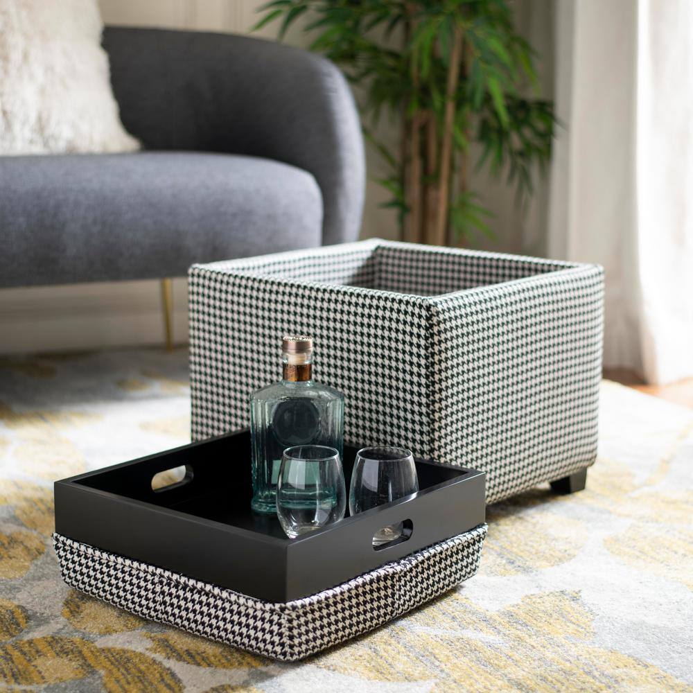 Transitional Harrison Black & White Birchwood Tray Ottoman