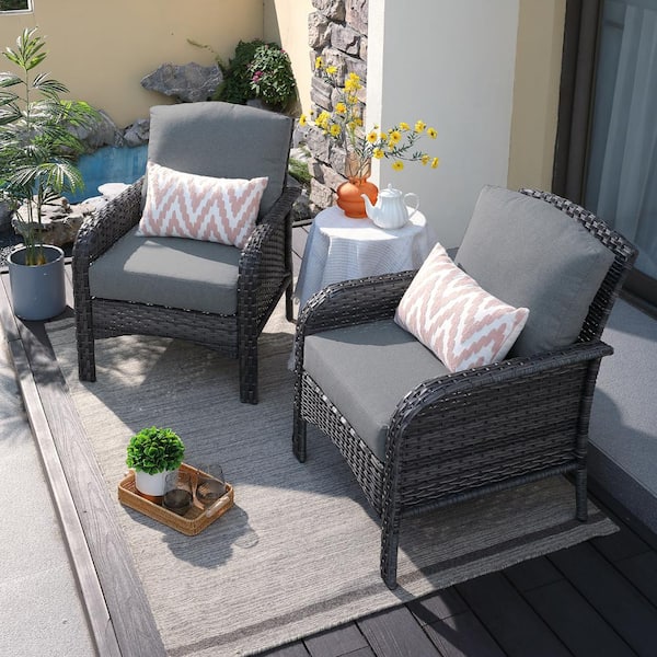 weaxty W Hyacinth A Gray 2-Piece Wicker Patio Outdoor Conversation Seating Sofa Set with Dark Gray Cushions