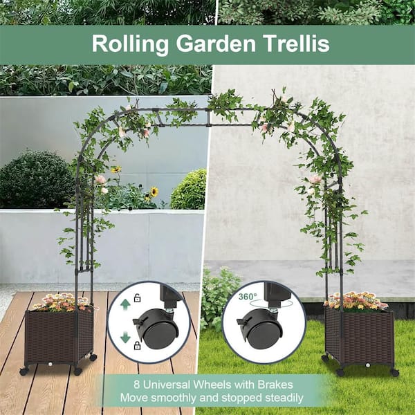 6.6 ft. Tall Metal Garden Arbor with 2 Raised Garden Planters Arch Trellis Outdoor