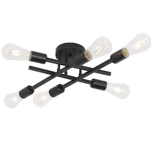 18.9 in. 6-Light Black Sputnik Linear Semi- Flush Mount Ceiling Light Fixture