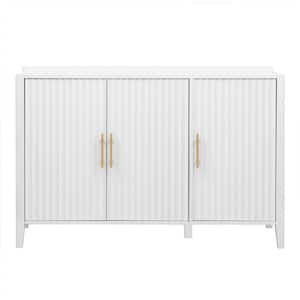 48 in. W x 17.7 in. D x 31.9 in. H White Linen Cabinet Featured Three-door Storage Cabinet with Metal Handles