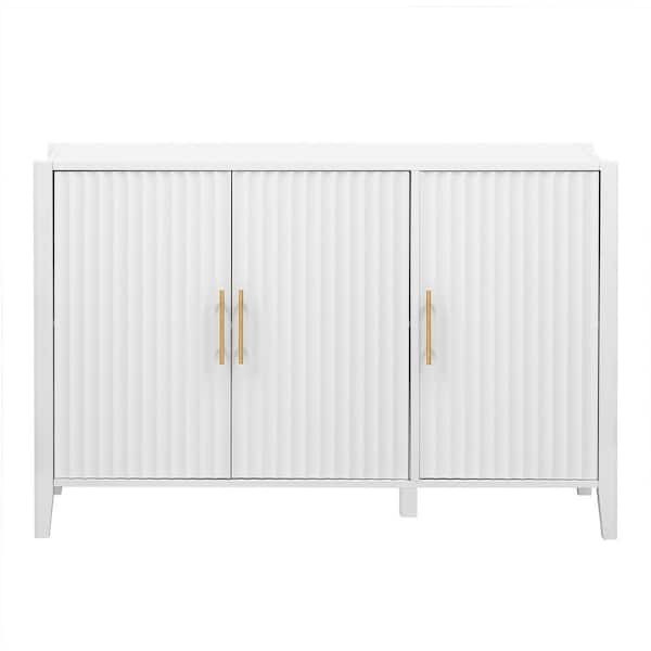 Unbranded 48 in. W x 17.7 in. D x 31.9 in. H White Linen Cabinet Featured Three-door Storage Cabinet with Metal Handles