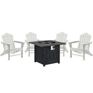 Classic 5-Piece Wood Adirondack Patio Conversation Seating Fire Pit Set in White