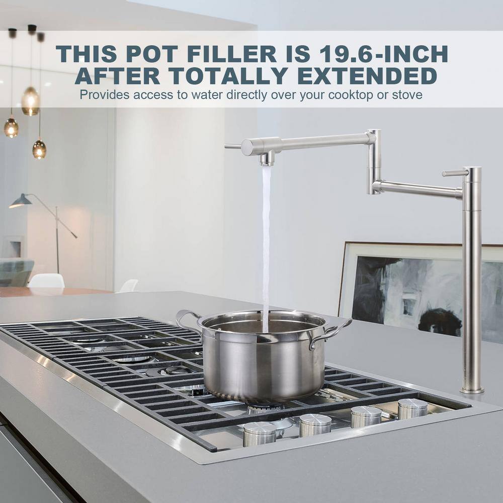 Brushed Nickel Double Handle Deck Mount Pot Filler Faucet