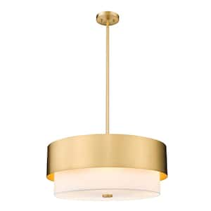Counterpoint 5-Light Modern Gold Pendant Light with White Fabric Shade with No Bulbs included