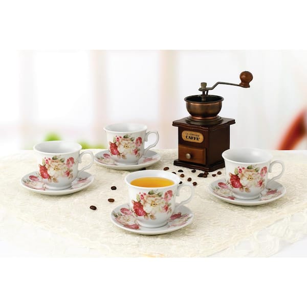Lorren Home Trends 13 oz. Rose Floral Design Porcelain Coffee Mug (Set of  4) 400-102 - The Home Depot