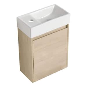 Anky 16.1 in. W x 8.9 in. D x 22.8 in. H Single Sink Bath Vanity in Plain Light Oak with White Ceramic Top