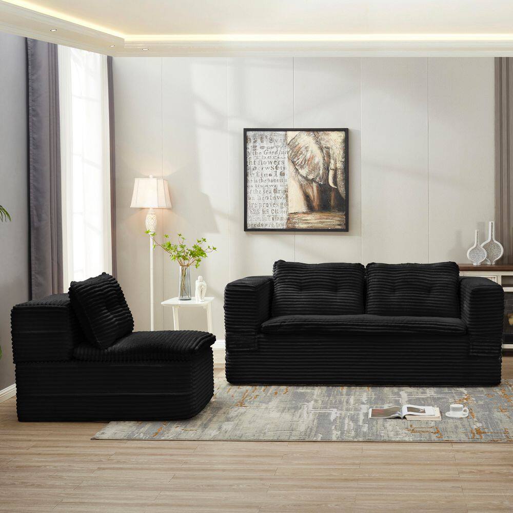 80 in. Convertible Corduroy Sleeper Sofa Bed Sectional Sofa in Black w/ Independent Chaise Lounge, Dual-Purpose Blanket price history on PriceWatchPro