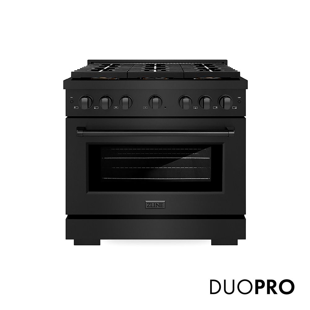 36 in. 5.2 cu. ft. Paramount Dual Fuel Range with 6 Burner DuoPro Cooktop and Convection Oven in Black Stainless Steel