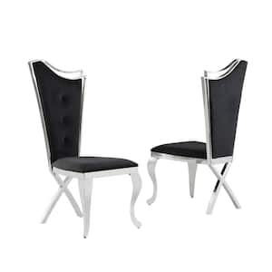 Crownie Black/Silver Velvet Dining Chairs (Set of 2)