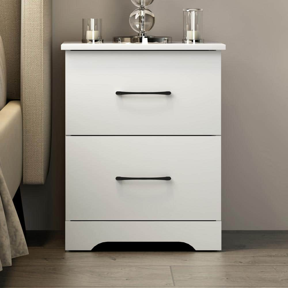 GALANO Louis Philippe 2-Drawer White Nightstand Sidetable Ultra