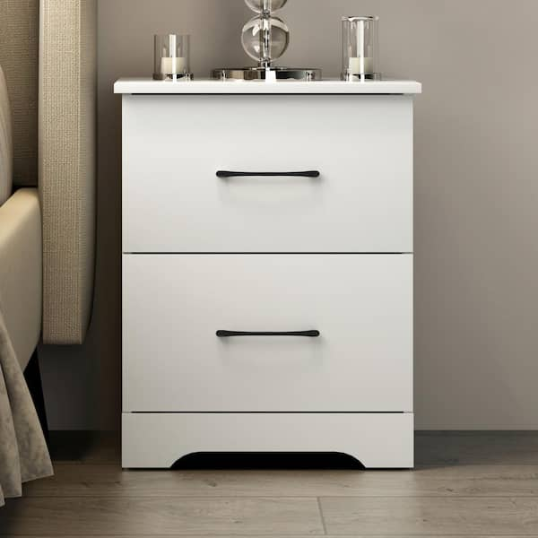 2-Drawer White Nightstands Side Table Bedside Table 18.9 in. H x 15.7