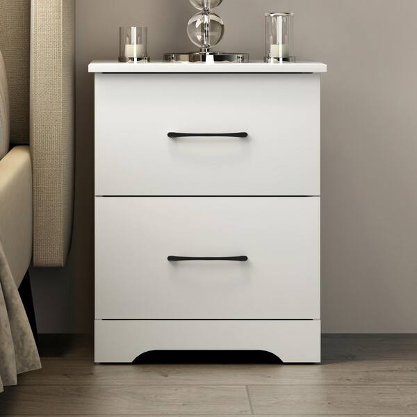 GALANO Darsh White 2-Drawer 18.9 in. Wide Nightstand (Effortless Assembly and Stylish Storage Solution)