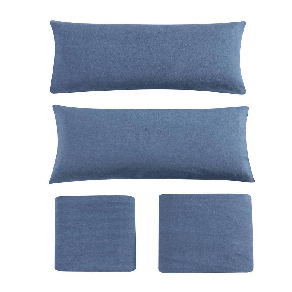 Twin Blue Cotton Flannel Deep Pocket Sheet Set