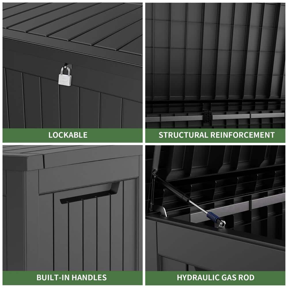 Black 230 Gallon Lockable Plastic Deck Storage Box