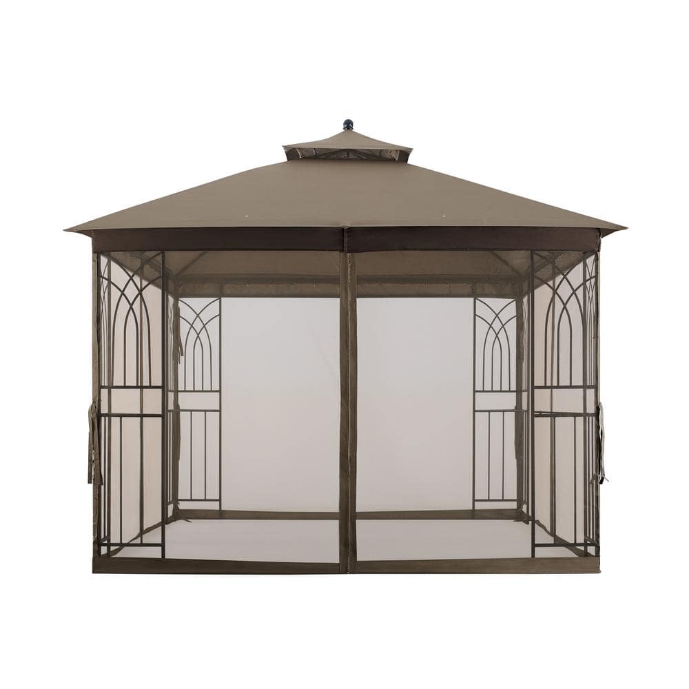 Harmony II 11' x 11' Beige Steel Patio Gazebo with Mosquito Net