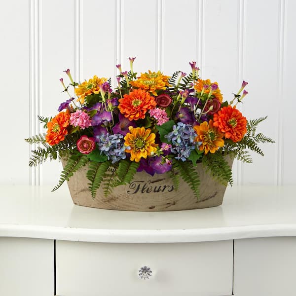 Nearly Natural 18 in. Mixed Flowers Artificial Arrangement in