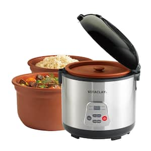 8 Cup/4 qt. 2-in-1 Stainless Steel Rice N' Slow Cooker in Clay Pot