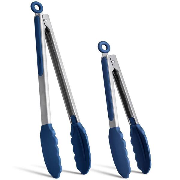 Stainless Steel with 9 in. and 12 in. for Cooking, Grilling, Air Fryer, and Food Salads, Navy Blue (2-Pack)