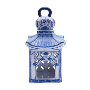 10.5 in. Floral Decorative Ceramic Birdhouse in Blue and White