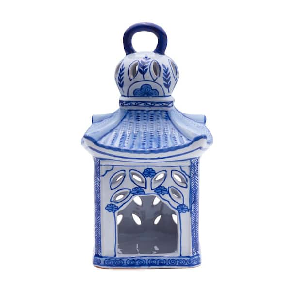 Mikasa 10.5 in. Floral Decorative Ceramic Birdhouse, Blue and White