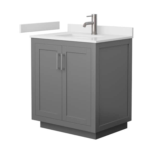 Wyndham Collection Miranda 30 in. W x 22 in. D x 33.75 in. H Single Bath Vanity in Dark Gray with White Cultured Marble Top