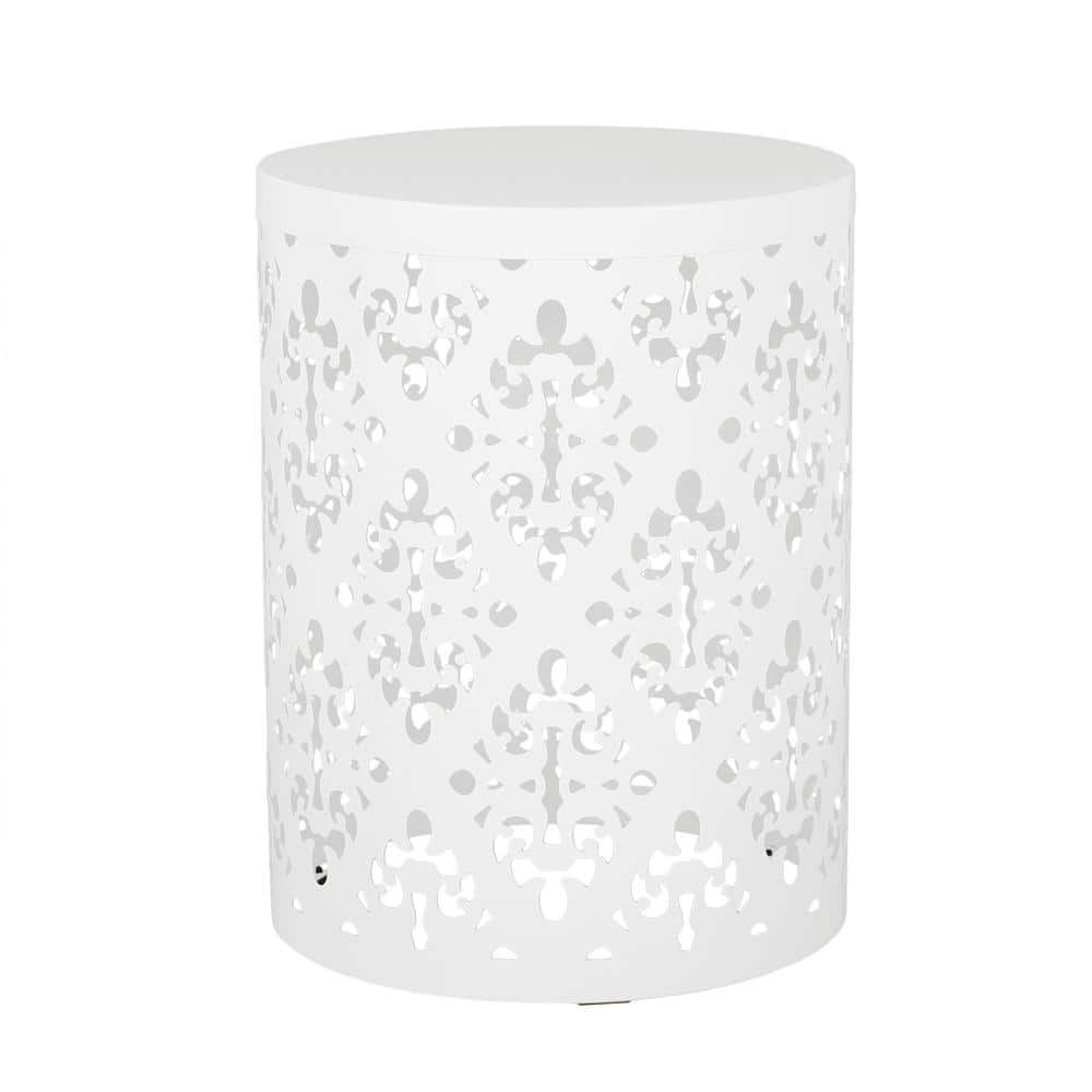 18 in. H White Metal Outdoor Patio Side Table with Elegant Iron Cut Design for Outdoors, Garden, Lawn, Backyard price history on PriceWatchPro