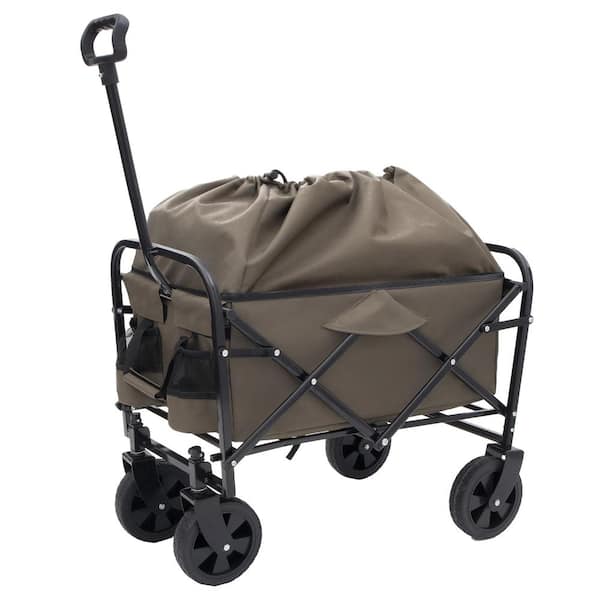 Unbranded 3 cu. ft. Olive Green Steel Outdoor Garden Cart, Collapsible Multi-Use Bag Utility Wagon with Plastic Liner Bag/Cover